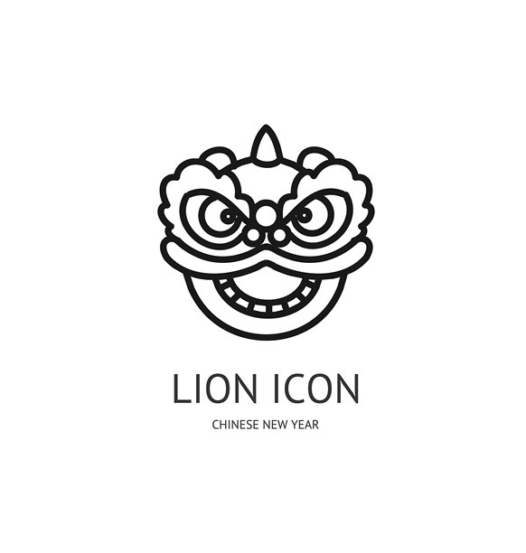 中国农历新年细线图标概念狮子舞服装。矢量图。图片下载