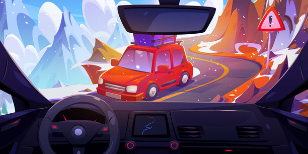 从车内看蜿蜒的山路图片下载