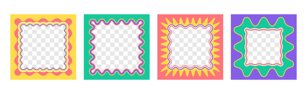 一组彩色方形波浪形照片框，带有波动的边界和波浪状的边缘图片下载