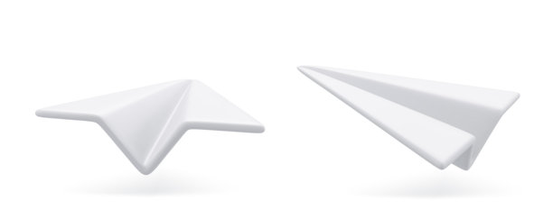 3D卡通纸飞机，孤立在白色背景上。社交网络图标。3D渲染的矢量插图。图片下载
