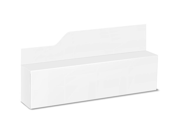 白色空白长纸板盒，带标签头卡。逼真的3D矢量模型。隔离的纸箱用于软管包装。模型。纸箱包装。设计模板。图片下载