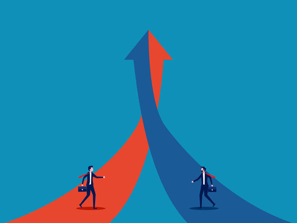 共同努力实现增长目标。两家企业在增长图表上。图片下载