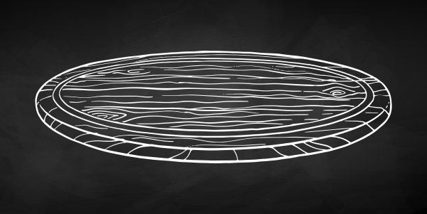 木制圆形切菜板放在黑板上图片下载