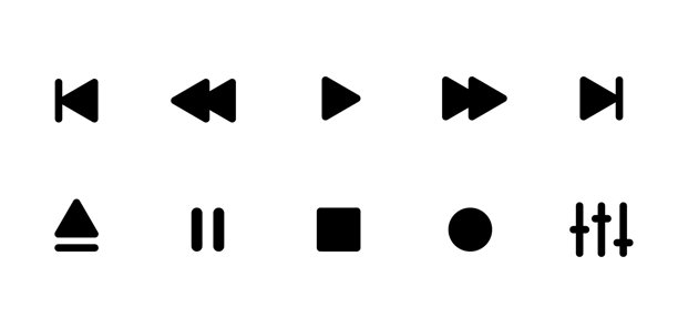 数字媒体播放器用户界面按钮，黑色模拟图标矢量集图片下载