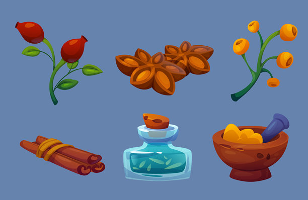 药用植物和花卉装在瓶子里图片下载