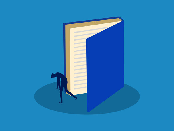 疲惫不堪的学习者，走出一本巨大的打开的书门图片下载