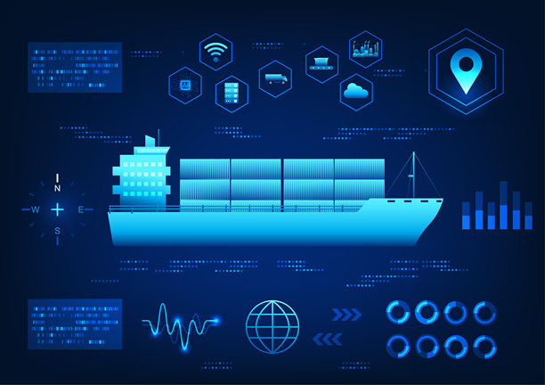 屏幕显示使用AI技术的船舶及运输创新元素，适用于科技演示图片下载