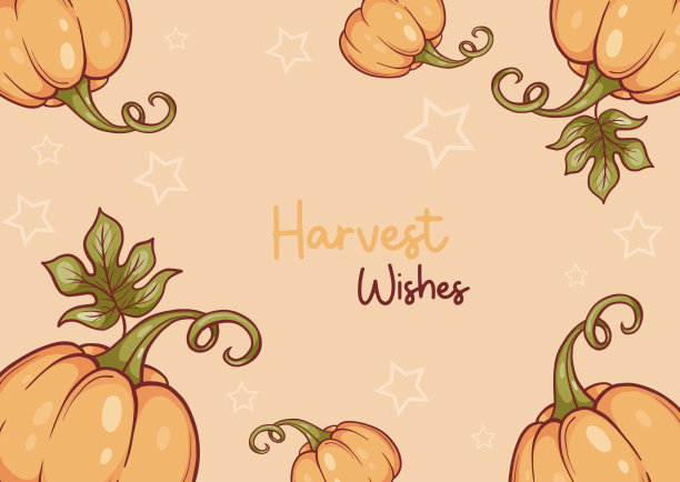 秋季海报：浅米色背景上的橙色南瓜和树叶，秋收祝福横幅、宣传单、感恩节派对设计矢量素材图片下载