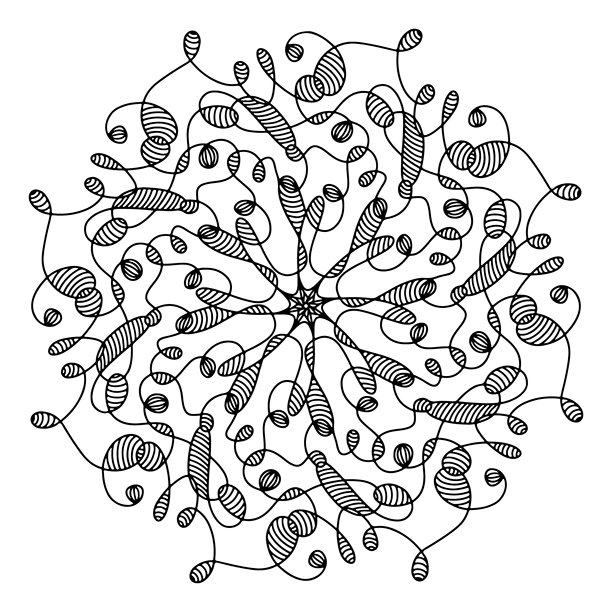 手绘蜘蛛网曼陀罗，背景为白色。可爱的涂鸦章鱼、鱿鱼、触手、外星人、蜂巢、梦捕手。适合成人和儿童的涂色页。涂鸦墨线艺术。减压书。图片下载