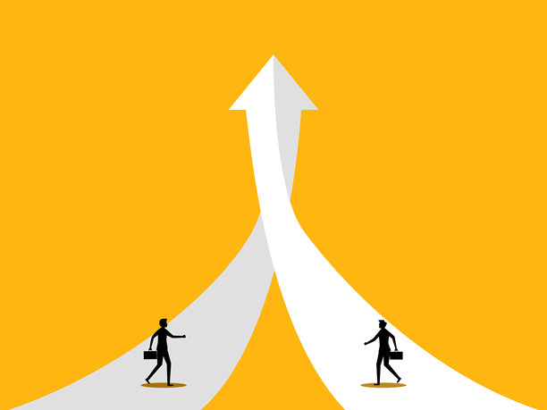 共同努力实现增长目标。两家企业在增长图表上。图片下载