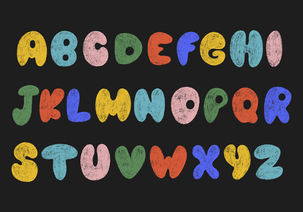 粉笔手绘字母表：儿童铅笔纹理字母矢量素材图片下载