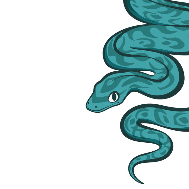 2025年蛇年新年贺卡设计素材。酷炫的美国漫画风格绿色蛇。方形，无文字。图片下载