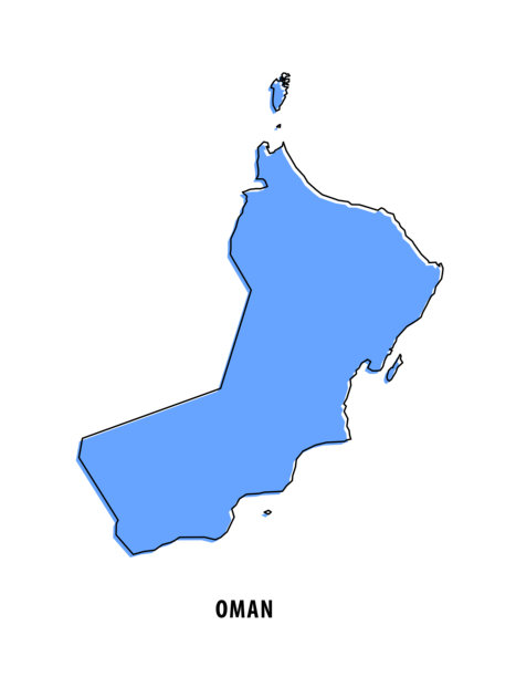 阿曼 - 蓝色草图地图。风格化简单轮廓地图，图标。图片下载