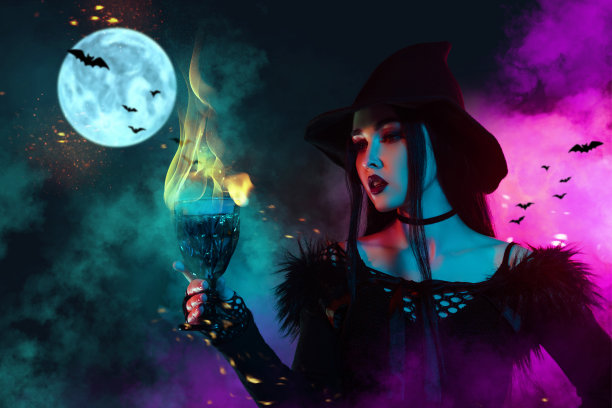 抽象艺术女巫火焰药剂创意拼贴图片下载