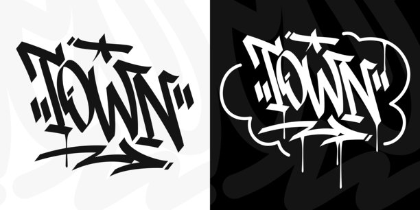 现代时尚单词城镇抽象嘻哈手写涂鸦城市风格矢量插图图片下载