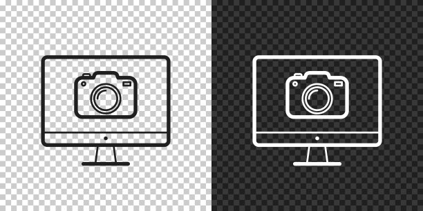 带摄像头的台式电脑。空白背景上的设计图标图片下载