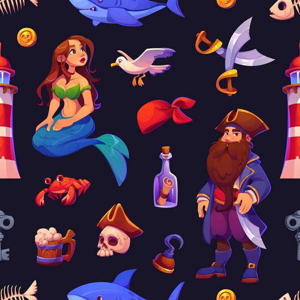 卡通海盗游戏角色无缝图案图片下载