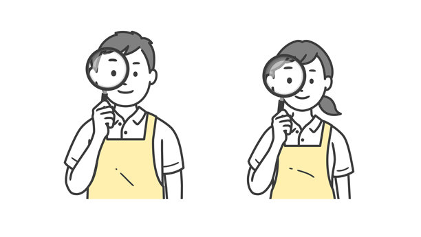 男性和女性护理人员手持放大镜的上半身插图图片下载