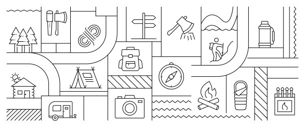露营和户外休闲相关Banner设计，适用于网页、标题、宣传册、年度报告和书籍封面图片下载