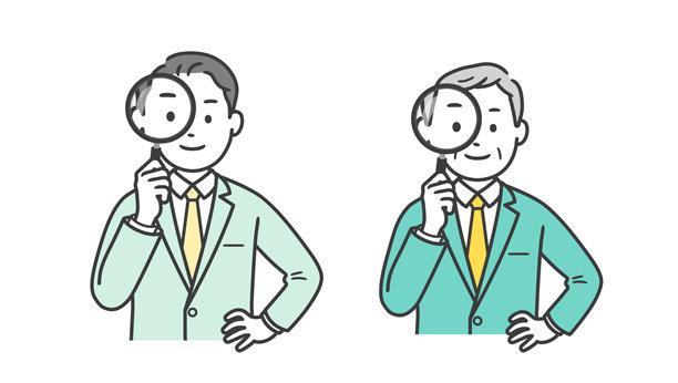 一位商人手持放大镜的上半身插图图片下载