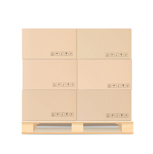 瓦楞纸箱放在木质托盘上。图片下载