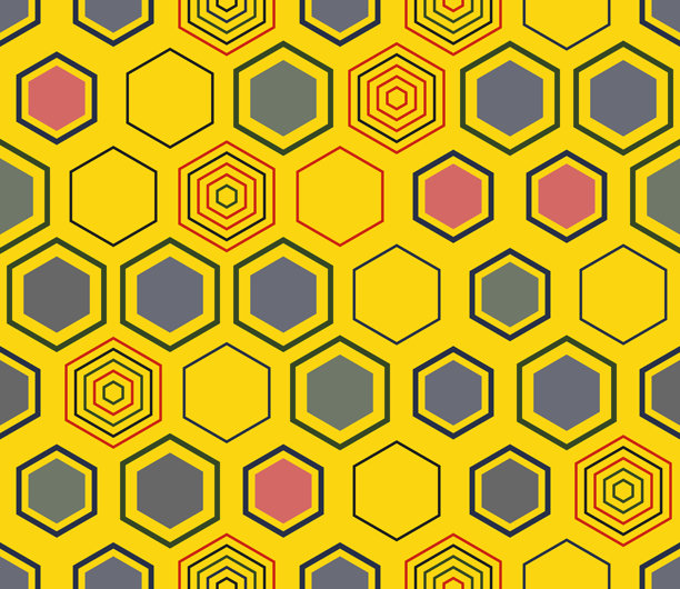 无缝六边形图案。各种风格和颜色的几何形状。大六边形形状。可拼接图案。无缝背景。酷炫的矢量插图。图片下载