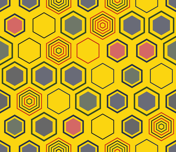 无缝六边形图案。各种风格和颜色的几何形状。大六边形形状。可拼接图案。无缝背景。酷炫的矢量插图。图片下载