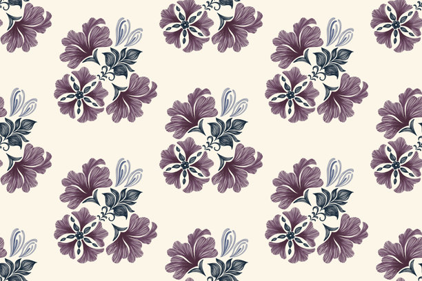 复古花卉图案无缝伊卡特刺绣纹理民族蜡染复古。花卉图案和佩斯利蜡染。印度花卉图案轮廓矢量插图。图片下载