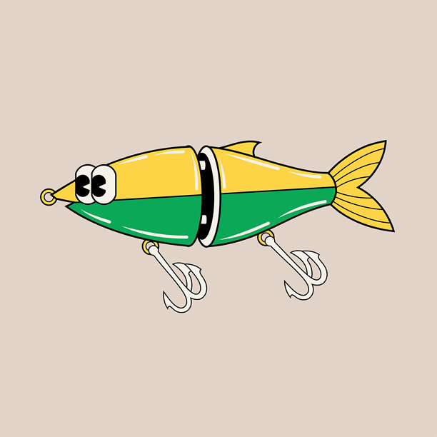 涂鸦可爱卡通鱼钩贴纸插画图片下载