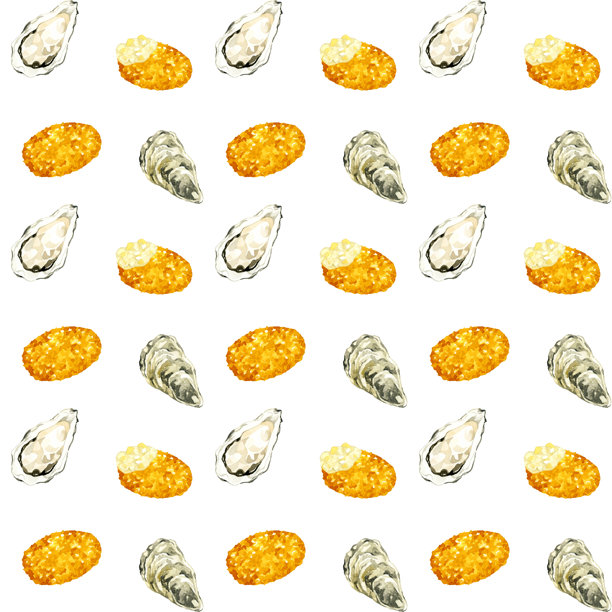 生蚝和炸生蚝的无缝图案。手绘水彩插图食品图案。图片下载
