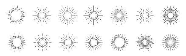 放射光芒合集。高品质放射光芒，烟花爆炸，logo，标志，标签。矢量素材。图片下载