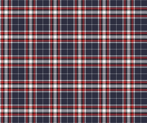 现代奢华的格子布料图案，蓝色、红色、白色和黑色，适用于纺织品、服装设计、裙子、裤子或装饰性布料。矢量插图。图片下载