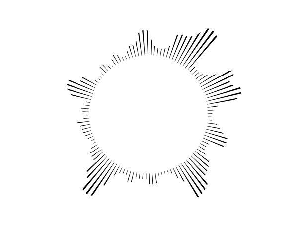 圆形音波用于音频音乐。声音线，径向频谱，声音均衡器。圆形几何波浪框架。信息图表径向元素。圆形脉冲。矢量径向频谱。图片下载