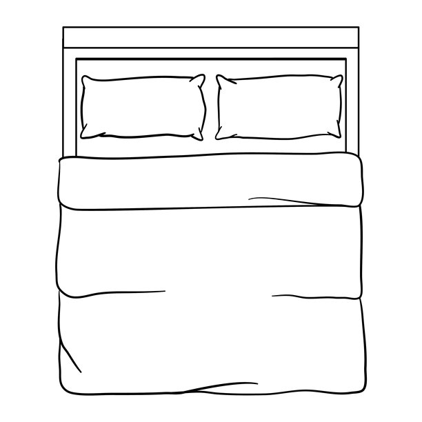 手绘轮廓图标的单人床与枕头。酒店家具、家居、睡眠和卧室概念。适用于打印、网页、移动设备和信息图表的矢量素描插图，背景为白色。图片下载