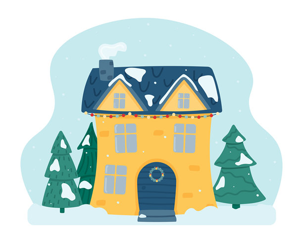 可爱的圣诞冬季房屋。装饰精美的房子。图片下载