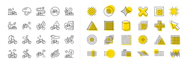 自行车线条图标。山地自行车、旅行自行车和电动交通工具系列。设计元素。矢量图。图片下载