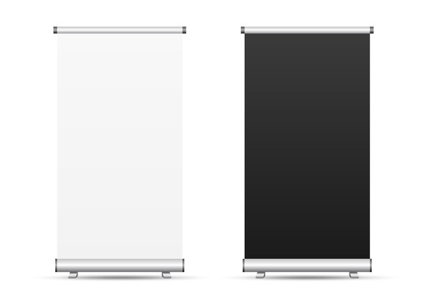 易拉宝套装：用于培训或促销演示的活动挂图，广告牌，黑白海报模型，移动滑动广告展架。矢量素材图片下载