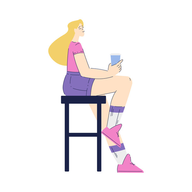 在咖啡馆喝咖啡的女人（矢量插画）图片下载