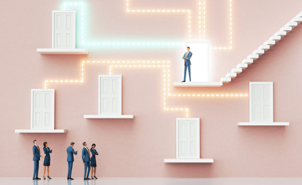 具有部门和主管连接的商务公司组织系统2.5D渲染图片下载