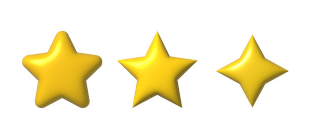 不同形状的黄色星星集合，3D卡通风格插画图片下载
