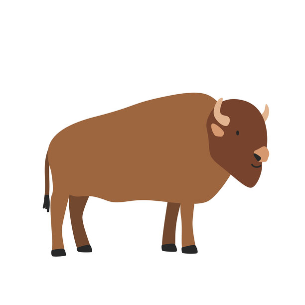 手绘风格的野牛矢量插图，卡通剪贴画角色，平面风格的动物。野生动物，野生生物，野生动物概念。白色背景上的野牛图标矢量设计。图片下载