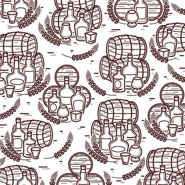 威士忌背景，图案集。威士忌图标合集。矢量图。图片下载