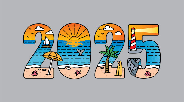 2025 字体设计矢量图，适用于 T 恤、海报及其他用途图片下载