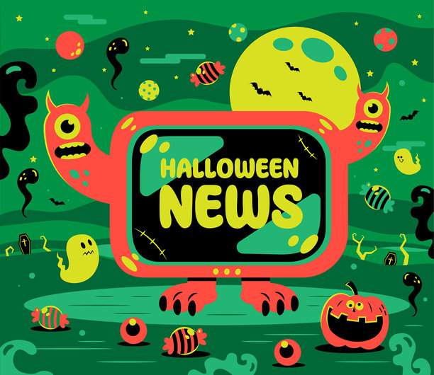 电视怪兽播报万圣节新闻图片下载