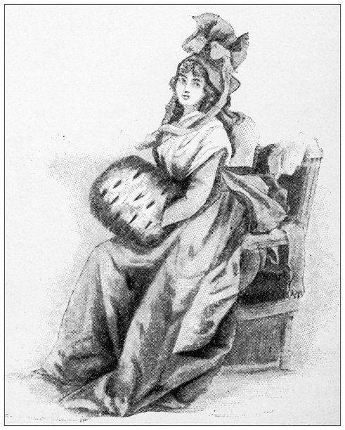 古董图像：1790年女性时尚中的毛皮手暖器图片下载