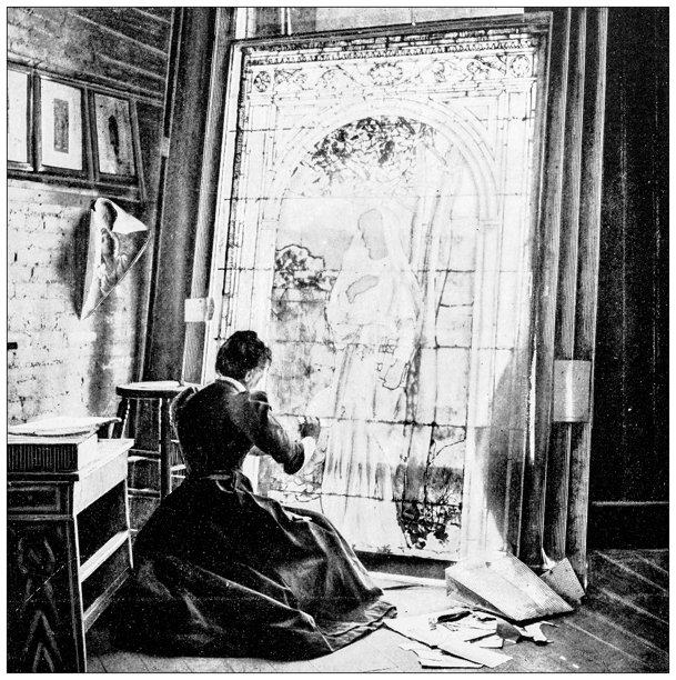 古董图像：制作彩色玻璃窗，选择镀层图片下载