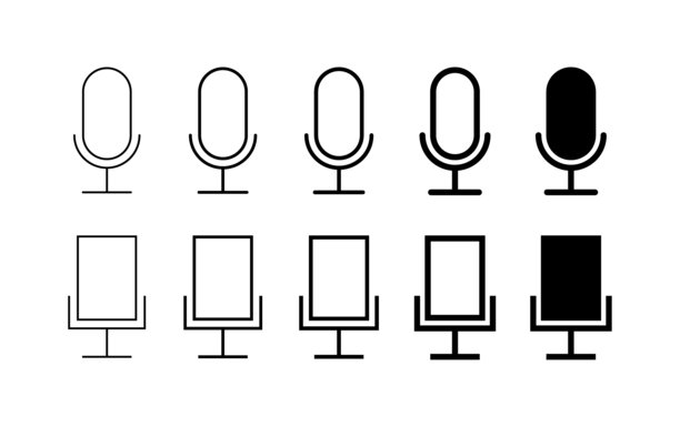 麦克风图标集。线性和轮廓风格。矢量图标。图片下载
