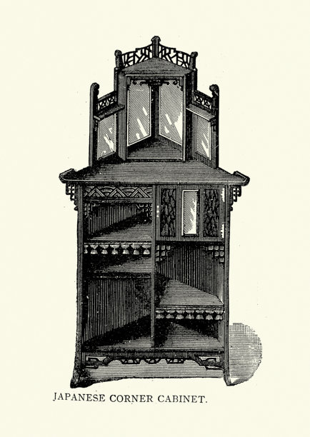 日式风格转角柜，维多利亚家具，19世纪，19世纪80年代复古插画图片下载