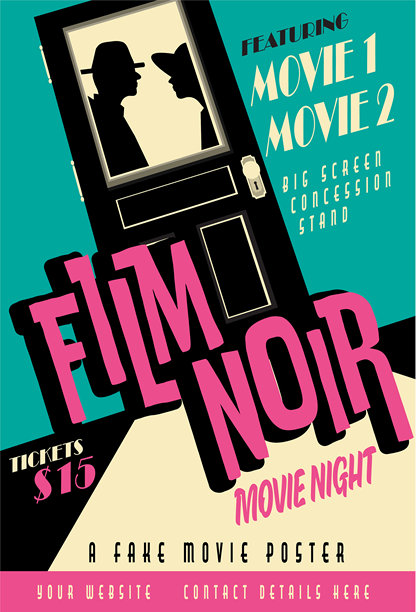 黑色电影风格电影之夜广告海报模板，搭配私人侦探门图片下载