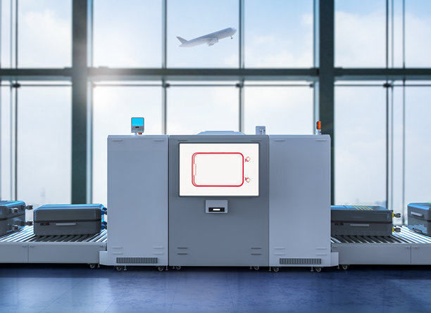 行李扫描机正在机场扫描行李图片下载